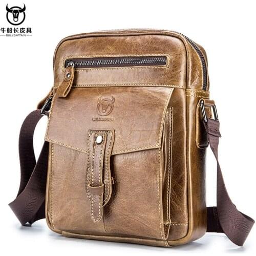 BULLCAPTAIN Brand Cowhide Men Messenger Bags Crossbody Business Casual Handbag Male Genuine Leather Shoulder Bag Large Capacity