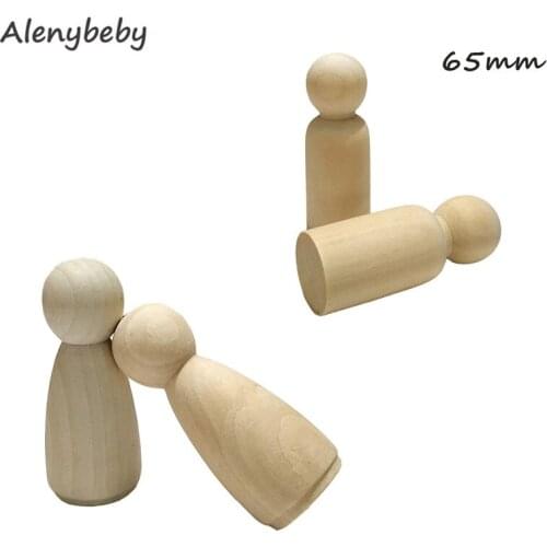 Wooden Peg Dolls DIY crafts Unfinished Solid Wooden People big size 6.5cm Man Women Dolls Natural Smooth for Paint Waldorf Toys