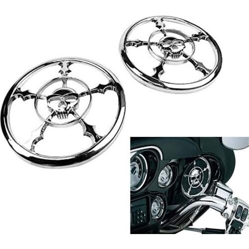 Motorcycle Parts Chrome 5-1/2" 140mm Speaker Skull Grill Trim Cover For Harley Davidson Electra Glide 2014-2019