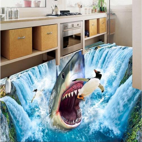 Beibehang Custom photo 3d flooring mural self - adhesion wall sticker waterfall penguins painting 3d room murals wallpaper