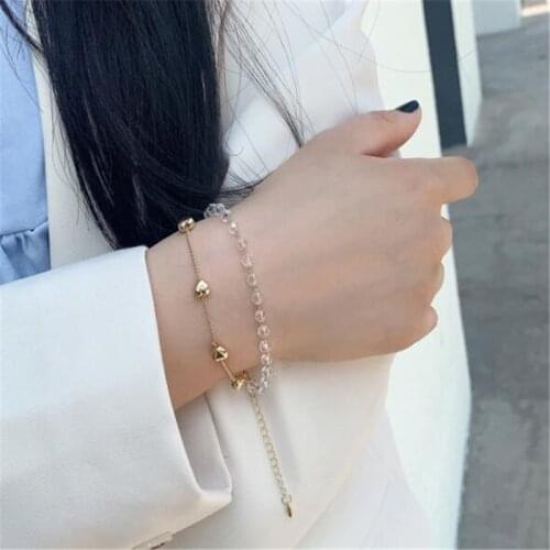 Exquisite Double Bead Heart-shaped Chain Bracelet Sweet Cute Girl Party Gold Bracelet Jewelry Gifts for Friends