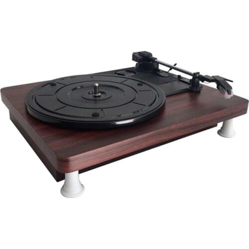 JABS Wood Color Record Retro Player Portable Audio Gramophone Turntable Disc Vinyl Audio RCA R/L 3.5mm Output-EU Plug