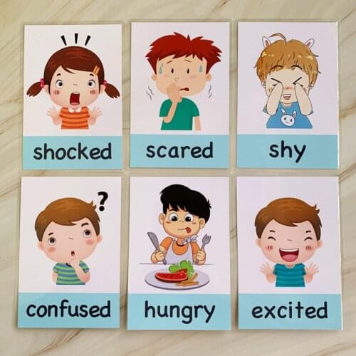 Cartoon Emotion Flash Cards For Children Early Educational Toy Memory Game For Kids 14pcs Montessori Baby English Learning Cards