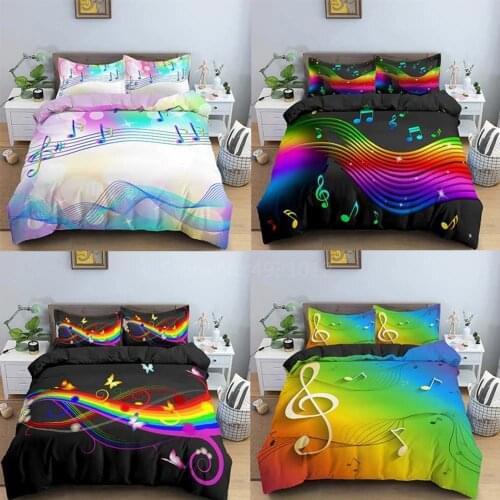 3D Rainbow Music Notes Bedding Set Colorful Duvet Cover European Size King Queen Quilt Cover Comforter Cover for Kids 3Pieces