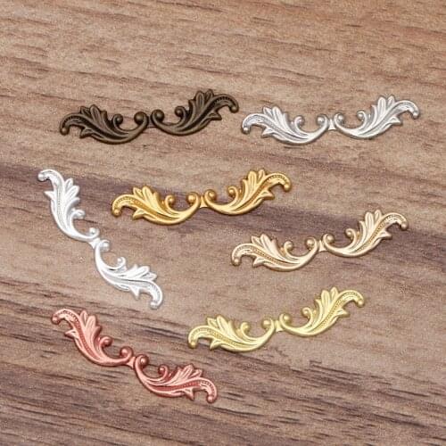 SEA MEW 100 PCS 30*7mm Metal Brass Sheet Filigree Slice Cloud Sea Wave Connectors DIY Handmade Accessories For Jewelry Making
