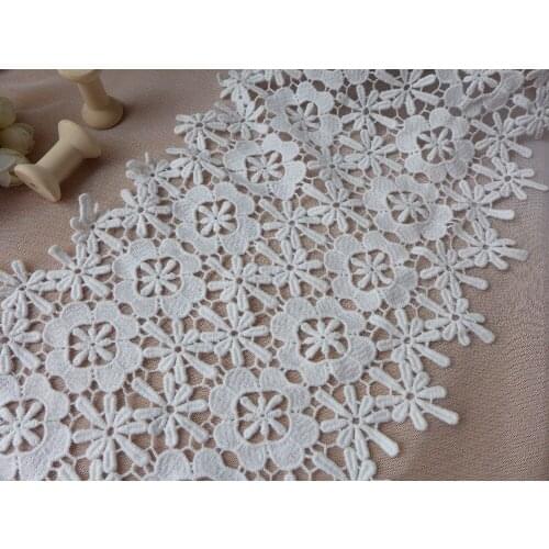 2 Yards Ivory White Hollow Cotton Lace Trim Fabric For Sewing Bridal Wedding Dress Crafts Free Shipping
