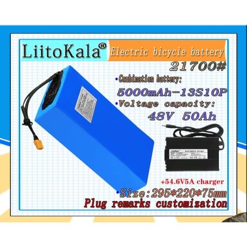 LiitoKala 48V 50Ah Electric Bike 21700 13S10P Lithium Battery Pack for 1000W 1500W 2000W 2500W 20A 30A 50A BMS E-Bike Battery