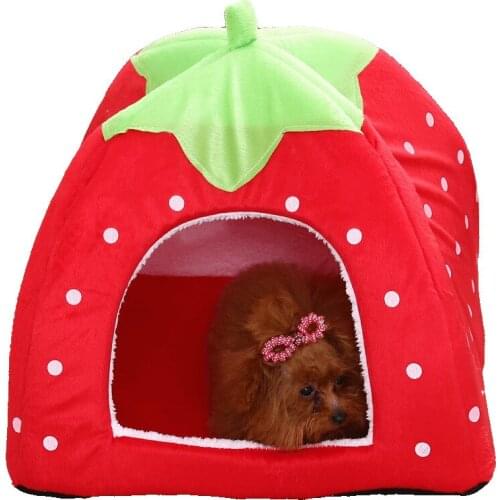 Cute Strawberry Dog Bed Puppy Kennel Soft Washable Foldable Breathable Ped Bed for Small Dogs Cat House Pet Supplies