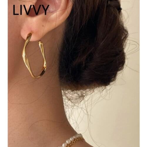 LIVVY Silver Color Fashion Irregular Twisted C-Shaped Large Thick Earrings For Women Punk Hip Hop Jewelry Accessories
