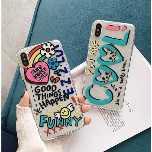 Graffiti Letters Soft Clear Phone Case For iPhone 12mini 11 Pro XR XS Max Silicone Back Cover for iPhone 6 7 8 Plus SE2020