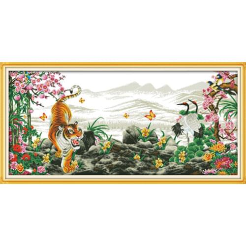 Tigers howl with the rise of winds (2) cross stitch kit 14ct 11ct pre stamped canvas embroidery DIY handmade needlework