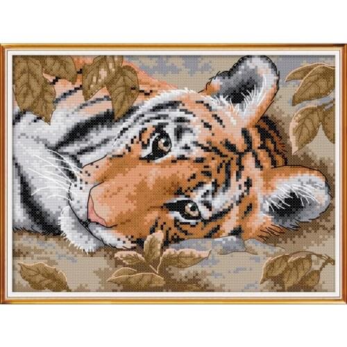 Joy Sunday New Arrival A Lying Tiger Needlework DMC DIY Handmade 11&14CT Cross Stitch Sets For Embroidery Kits Gift Room Decor