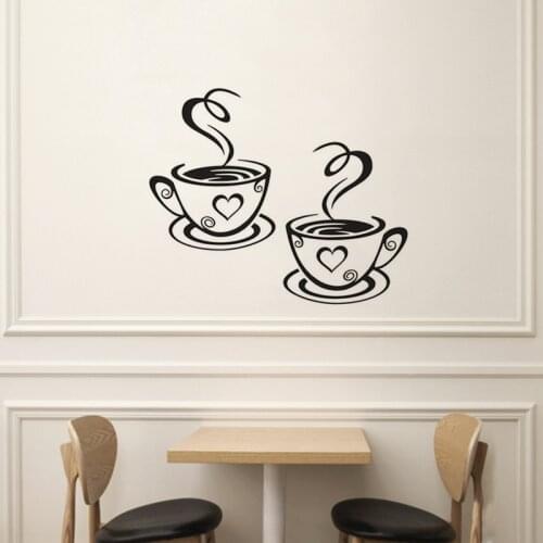 Home coffee Shop wall sticker two cup coffee Vinyl Wall Decals Wall Lettering Art Words Wall murals Home Decor Living Room