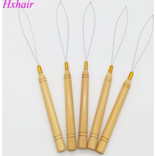 Wholesale - 10pcs Wooden Handle Threader loops with Stainless Steel Wire / Pulling Micro Rings / Loop Hair Extension Tools