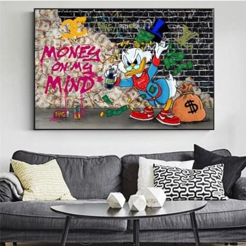 Canvas Poster Cartoon Painting Donald Duck Minimalist Watercolor Wall Art Print Poster Gift Idea for Boy Girl Home Decoration