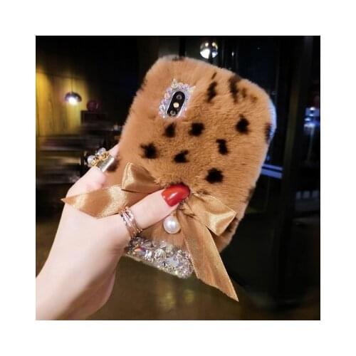 Fluffy Plush Warm Phone Cases For Samsung S10 S9 S8 Plus s7 Note10 Note9 Note8 Case Fur Rabbit Diamond Cover Soft TPU Cover Capa