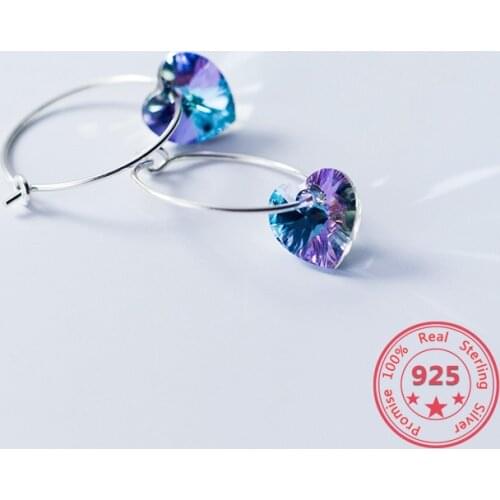 Real 100% 925 Sterling Silver Colors Heart Stone Bohemia Eardrop Earring 2019 For Fashion Women Fine Jewelry Accessories Gift