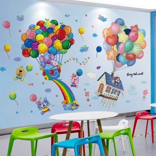 [SHIJUEHEZI] Balloons Wall Stickers DIY Cartoon Animals Wall Decals for Kids Rooms Baby Bedroom Children Nursery Home Decoration