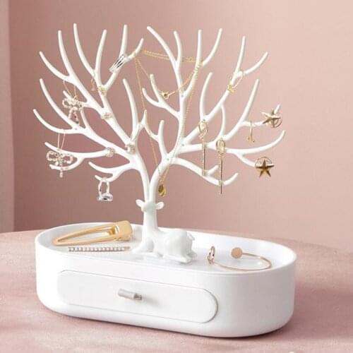 Earrings Necklace Ring Pendant Bracelet Jewelry Box Display Stand White Pink Deer Tray Tree Storage Drawer Cosmetic Jewelry Box