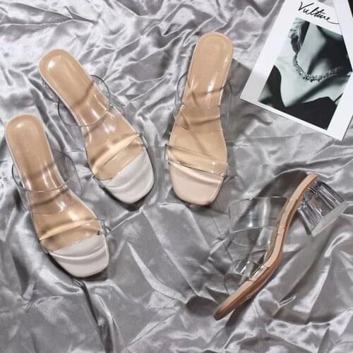 Summer Slippers Women High heels Fashion braid PU Leather Square toe shoes womens slippers outdoor rome sandals 34-39