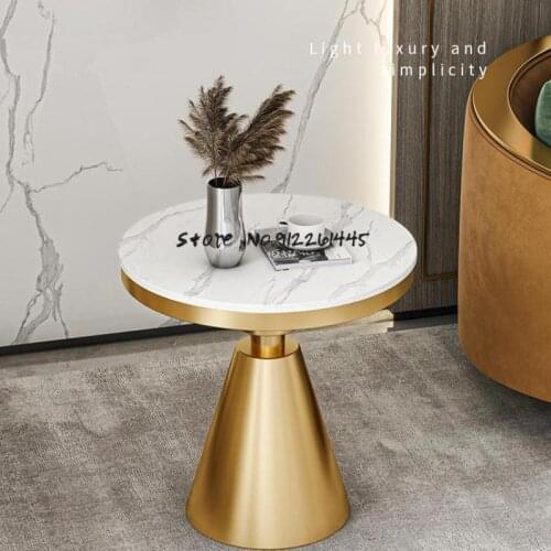 Nordic Modern Rock Slab Marble Edge Coffee Table Italian Simple Light Luxury Furniture Small Round Table Small House Corner Tabl