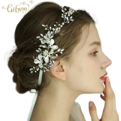 Bridal Handmade Tiara Hair Vine Enamel Leaf With Pearls Headpiece For Wedding Gown Hair Accessories Headband