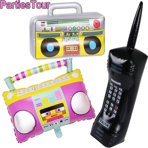 80s Theme Boom Box Shape Foil Balloon Inflatable Boombox and Mobile Phone Ballons Toys Hip Hop Themed Birthday Party Supplies