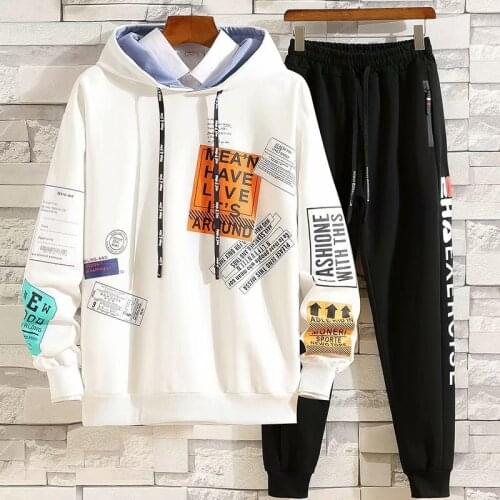 Spring and autumn casual suit male teenager sweater mens hooded high school student two-piece casual sportswear trend
