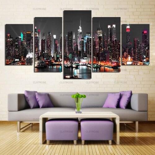 High-Rise Buildings Gray Night City Riverside Posters Can Be Customized Decorative Canvas Painting Hd Printing Waterproof Ink