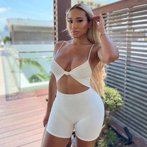 Swimwear Black Hollow Out Rompers Summer Women Jumpsuit White Bodycon Spaghetti Strap Sleeveless Playsuit Female 2021