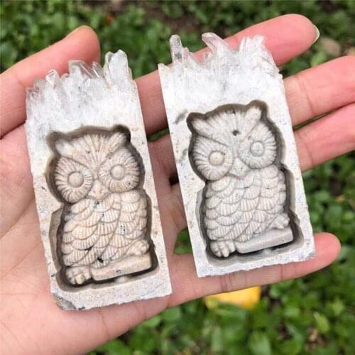1pcs Natural white crystal rough rough stone crystal cluster hand carved beautiful owl polishing gifts preferred
