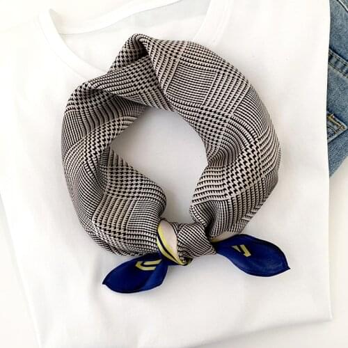 100% Silk Square Scarf Women Plaid Neck Scarves Hairband Wraps Foulard Lady Luxury Neckerchief Bandana 2021 Accessories