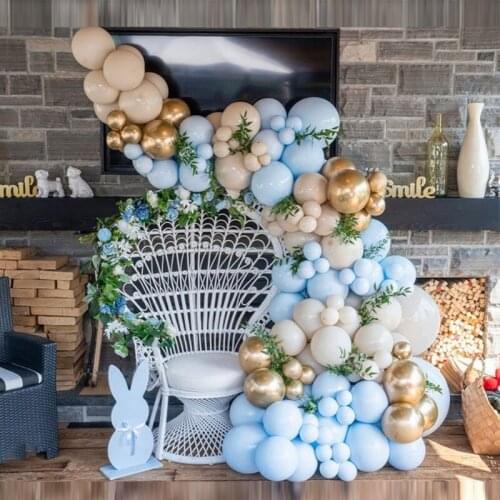 113Pcs Macaron Blue Balloons Arch Garland Kit Chrome Gold Latex Balloon Set For Birthday Backdrop Decor Wedding Party Supplies