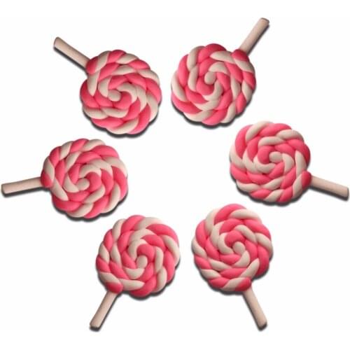 12Pcs Pink Lollipop Clay Decoration Crafts Kawaii Cute Flatback Cabochon Embellishments For Scrapbooking DIY Accessories