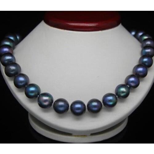 18'' 10-11MM TAHITIAN BLACK BLUE PEARL NECKLACE 925silver GOLD Strand//String STYLE