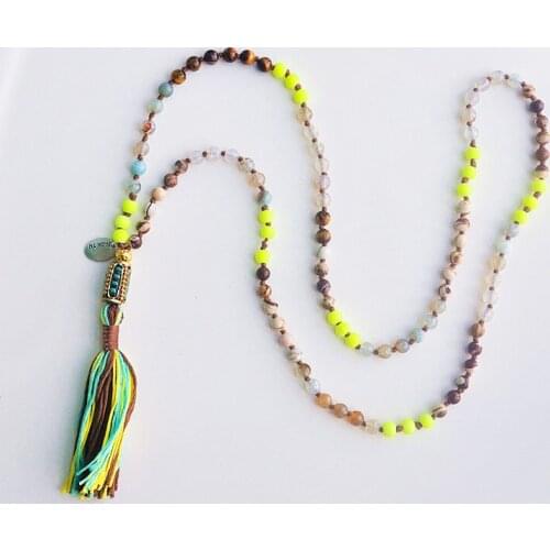 2016 fashion jacktu 6mm beads tiger eyes nepal long fashion neccklace