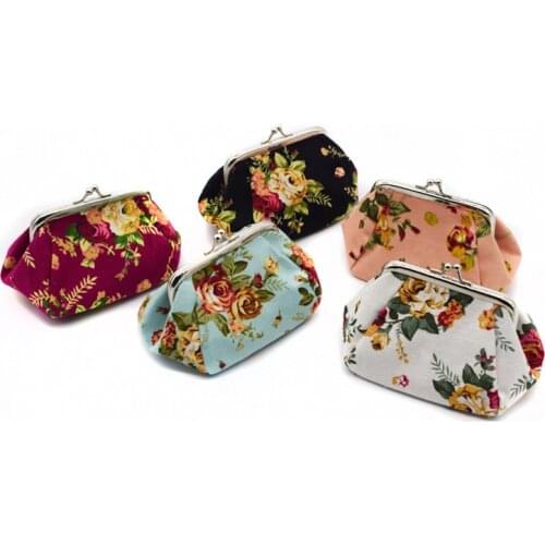 30PCS / LOT Girl Purse Coin Women Retro Dumplings Wallet Coin Purse Print Flower Vintage Wallets Card Holder Bag Wholesale