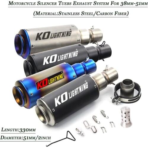 330mm Silencer Motorcycle 51 mm Exhaust Muffler Pipe Stainless Steel Carbon Fiber Tail Escape Removable DB Killer Dirt Bike ATV