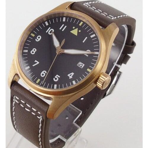 39mm Jinyiuo Black Sterile Dial Bronze Automatic Date Sapphire Glass Deployment NH35 MOVEMENT Mens Watch