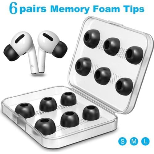 6 Pairs Noise Reduction Silicone Memory Foam Ear Tips for Airpods Pro Tips Replacement Earbuds for Airpods Pro Eartips with Box