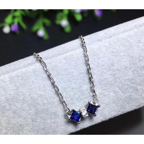 Free Shipping 925 Sterling Silver Inlay Natural Sapphire clavicle Necklaces side 2.5mm Bowknot simple atmosphere