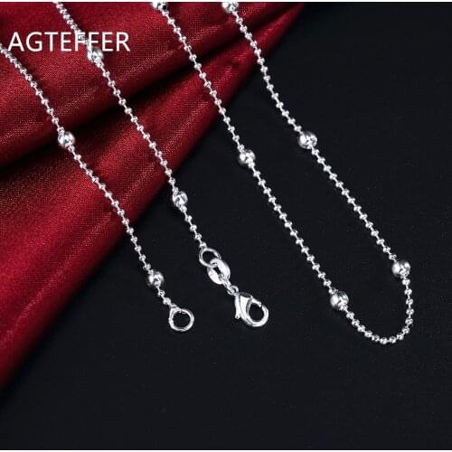AGTEFFER 925 Sterling Silver 16/18/20/22/24Inch 4mm Full Smooth Beads Chain Necklace For Women Man Fashion Wedding Charm Jewelry