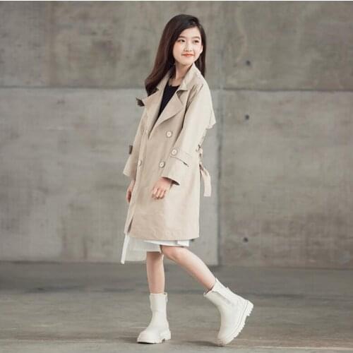 Kids Trench Coat 2021 Spring Fashion Double Breasted Coat Top Quality Spring Coat Girl Khaki Jacket 6 8 10 12 Year