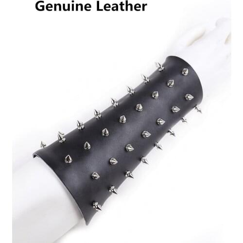Erotic Sexy Genuine Leather Spikes Gauntlet Wristband Armband Accessories with Rivets for Fetish Adults Sex Games Club Costumes