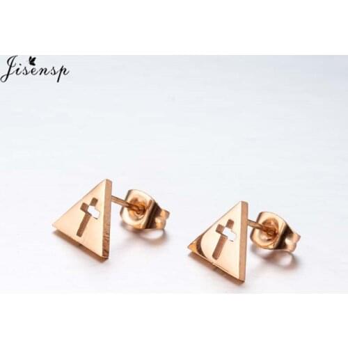 Jisensp Geometric Stainless Steel Earrings Simple Vintage Design Triangle Hollow Cross Earrings for Women Men Christmas Gift