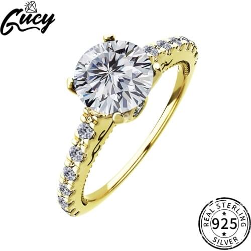GUCY 925 Sterling Silver Round Mossanite Engagement Ring Beautiful Jewelry Gift For Lady