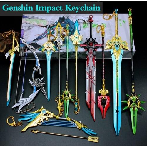 Genshin Impact Keychain Simulation Weapon Toy Cosplay Alloy Sword Collocation Model Performance Props Toys for Children Decor