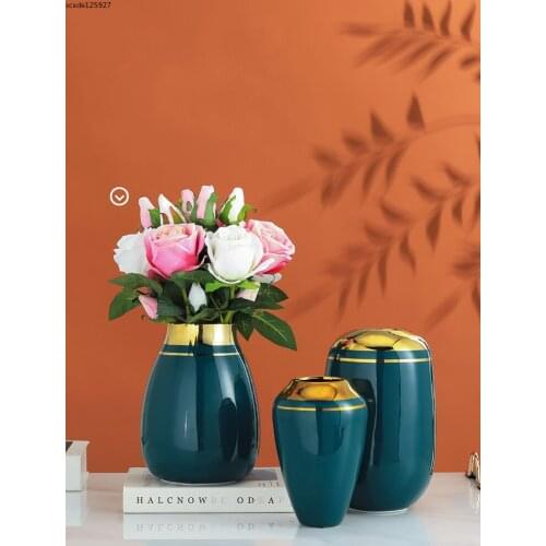 European-style Ceramic Vase Luxury Green Phnom Penh Flower Arrangement Living Room Ornaments Vase Hydroponic Flower Wedding Deco