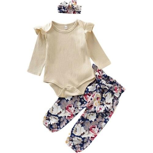 2019 New Toddler Baby Kids Girl Autumn Winter Clothes Romper Tops Floral Print Pants Outfits Clothes 3PCS Set