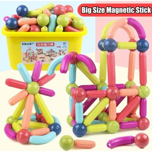 128pcs Large Size Magnetic Stick Magnetic Constructor Designer Set DIY Building Blocks Educational Toys for Children Gift